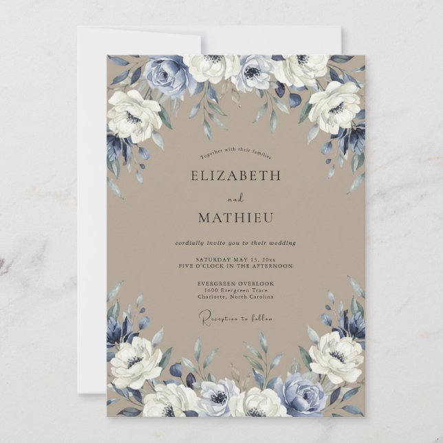 Elegant Taupe Periwinkle Painted Wedding Invitation (Front)