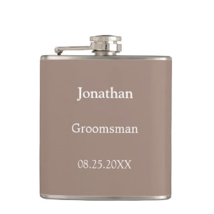 Elegant Taupe Personalised Groomsman Flask