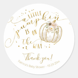 Elegant Taupe Pumpkin Fall Baby Shower Favour Classic Round Sticker