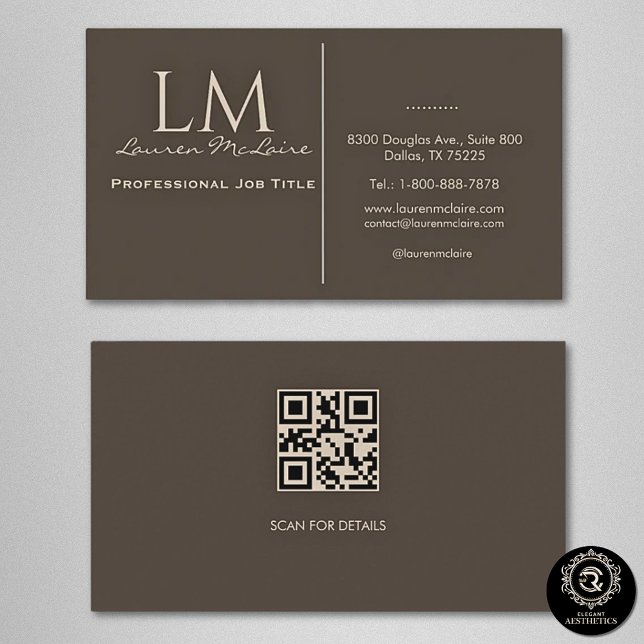 Elegant Taupe QR Code Business Card (Creator Uploaded)