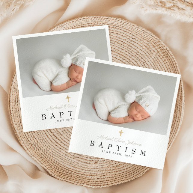 Elegant Taupe Religious Cross Photo Baptism Napkin (Elegant Taupe Religious Cross Photo Baptism Napkins)