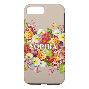    Elegant Taupe Vintage Flowers Personalised Name Case-Mate iPhone Case