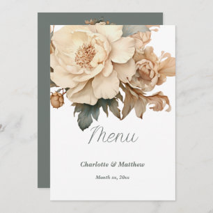 Elegant Taupe With Green Floral Wedding  Menu