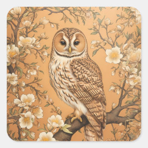 Elegant Tawny Owl William Morris Inspired Square Sticker