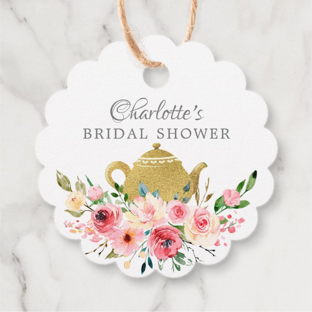 Elegant Tea Bridal Shower Favour Gift Tag (Back)