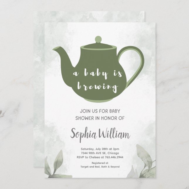 Elegant Tea Party Baby Shower Baby Is Brewing  Invitation (Front/Back)