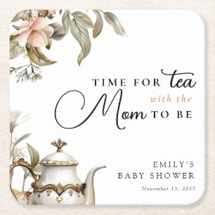 Elegant Tea Party Baby Shower Square Paper Coaster