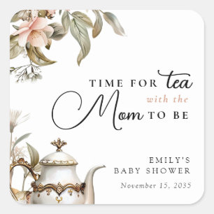 Elegant Tea Party Baby Shower Square Sticker