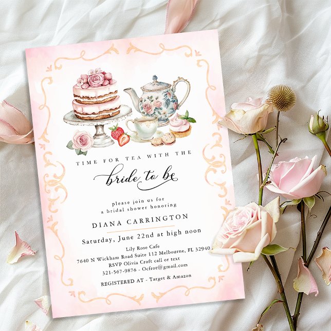 Elegant Tea Party Bridal Shower – Pink Floral Invitation (Bridal Shower Invite)