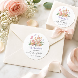 Elegant Tea Party Butterflies Baby Shower Classic Round Sticker