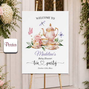Elegant Tea Party Butterflies Baby Shower Welcome Poster