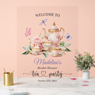 Elegant Tea Party Butterflies Bridal Shower  Acrylic Sign