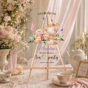 Elegant Tea Party Butterflies Bridal Shower Acrylic Sign