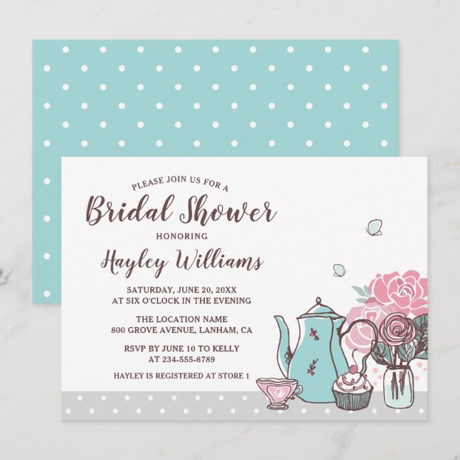 Elegant Tea Party Butterfly Floral Bridal Shower Invitation (Front/Back)