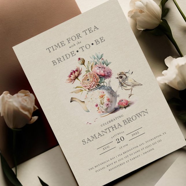 Elegant Tea Party Floral Bridal Shower Invitation (Creator Uploaded)