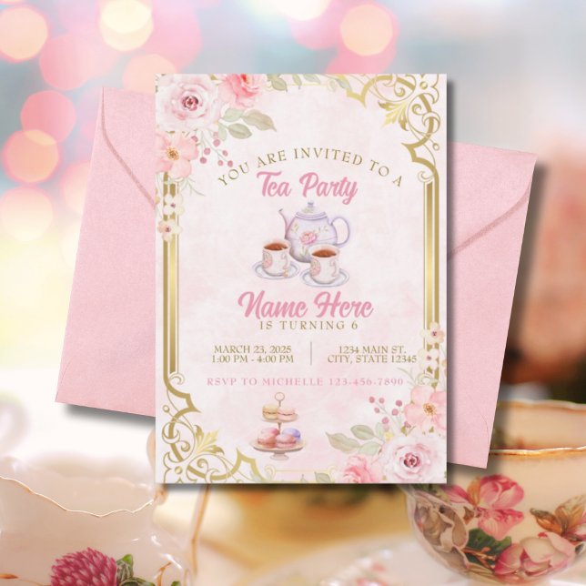 Elegant Tea Party Pink Birthday Party Invitation (Creator Uploaded)