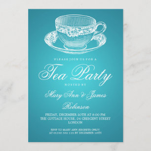 Elegant Tea Party Vintage Tea Cup Turquoise Invitation