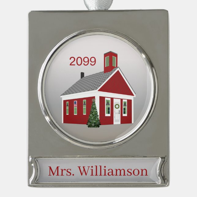 Elegant Teacher Principal Banner Personalised  Silver Plated Banner Ornament (Front)