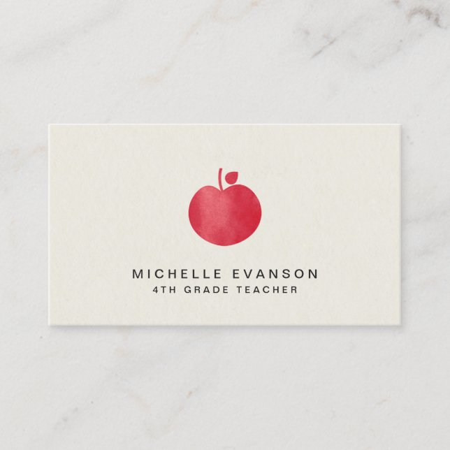 Elegant Teacher Professional Instructor Red Apple Business Card (Front)