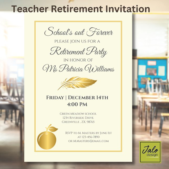 Elegant Teachers Golden Pastel Retirement Party  Invitation (Creator Uploaded)