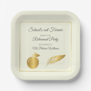 Elegant Teachers Golden Pastel Retirement Party  Paper Plate