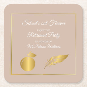 Elegant Teachers Golden Pastel Retirement Party  Square Paper Coaster