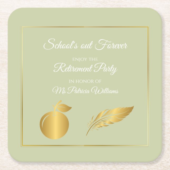 Elegant Teachers Golden Pastel Retirement Party  Square Paper Coaster (Front)