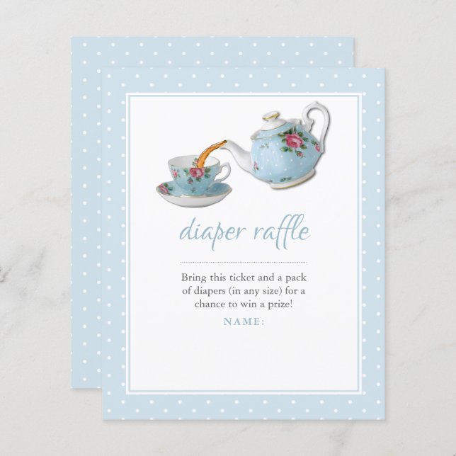 Elegant Teacup Baby Shower Tea Party Diaper Raffle (Front/Back)