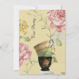 elegant teacup spring vintage tea party invitation