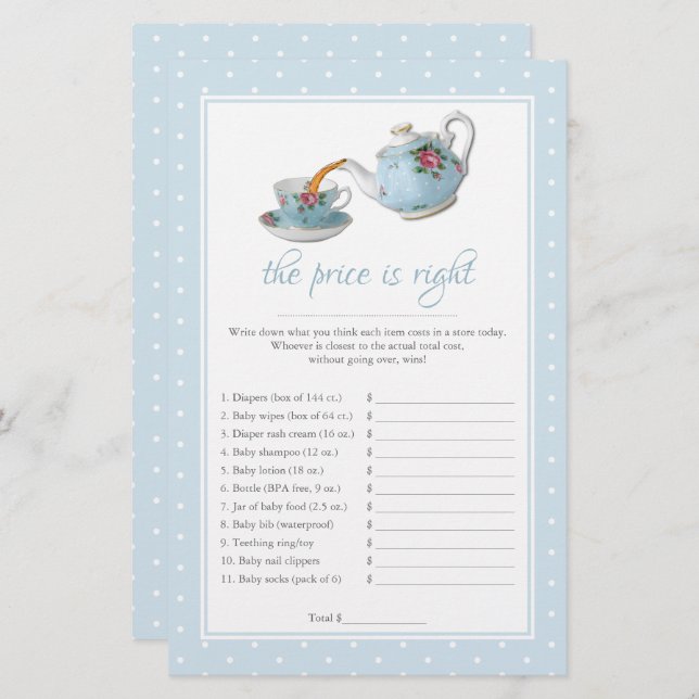 Elegant Teacups Baby Shower Tea Party Game (Front/Back)