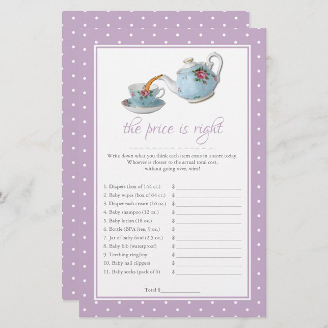 Elegant Teacups Baby Shower Tea Party Game (Front/Back)