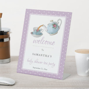 Elegant Teacups Baby Shower Tea Party Welcome Pedestal Sign