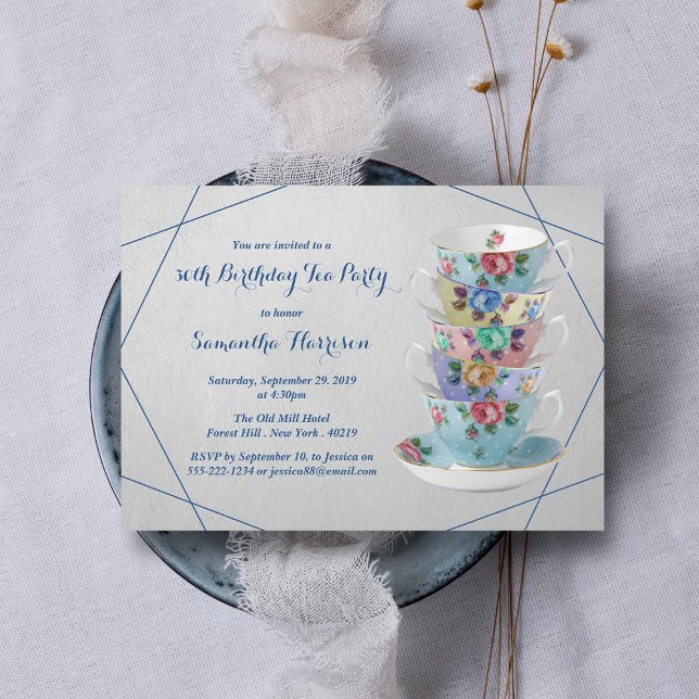 Elegant Teacups Birthday Tea Party Invitation (Creator Uploaded)