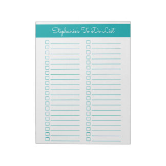 Elegant Teal 8.5x11 Two Column Checklist Notepad