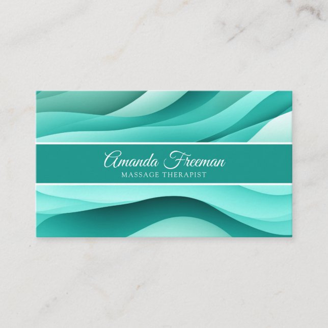 Elegant Teal Abstract Waves Massage Therapy Business Card (Front)