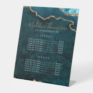 Elegant Teal Agate Geode Marble Services Price Pedestal Sign
