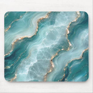 Elegant Teal Agate Marble with Gold Veins Mouse Pad