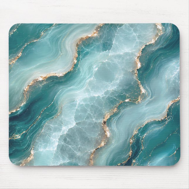 Elegant Teal Agate Marble with Gold Veins Mouse Pad (Front)