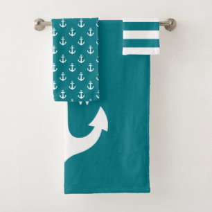 Elegant Teal Anchor Monogram Bath Towel Set