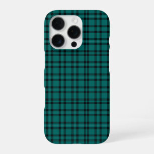 Elegant Teal and Black Tartan Plaid Pattern iPhone 16 Pro Case