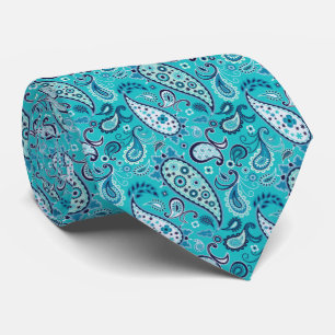 Elegant Teal and Blue Floral Paisley Tie
