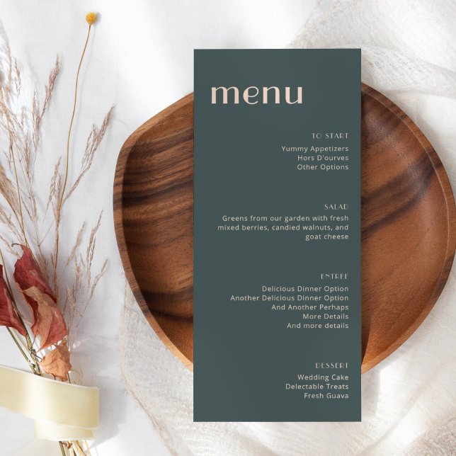 Elegant Teal and Blush Art Deco Tall Dinner Menu (Creator Uploaded)