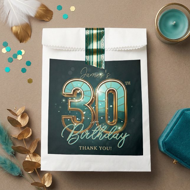 Elegant Teal and Gold 30th Birthday Modern Luxury  Favour Bags (Creator Uploaded)