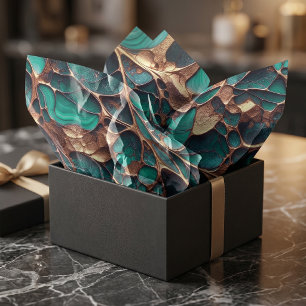 Elegant Teal and Gold Abstract Organic Veins Tissue Paper