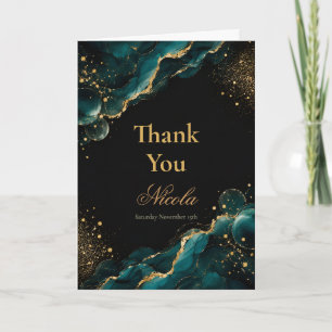 Elegant Teal and Gold Alcohol Ink Thank You Card