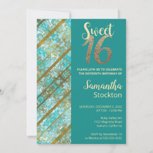 Elegant Teal and Gold Birthday Invitation