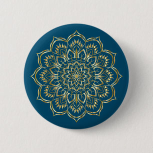 Elegant Teal and Gold Floral Mandala Pattern 6 Cm Round Badge
