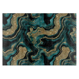 Elegant Teal and Gold Glitter Agate Pattern Cutting Board