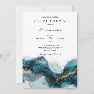Elegant Teal and Gold Marble Bridal Shower Invitation