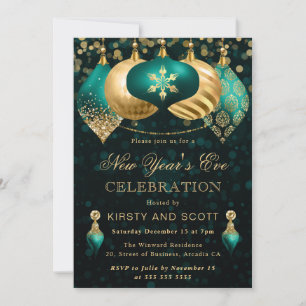 Elegant Teal and Gold New Year’s Eve Party Invitation